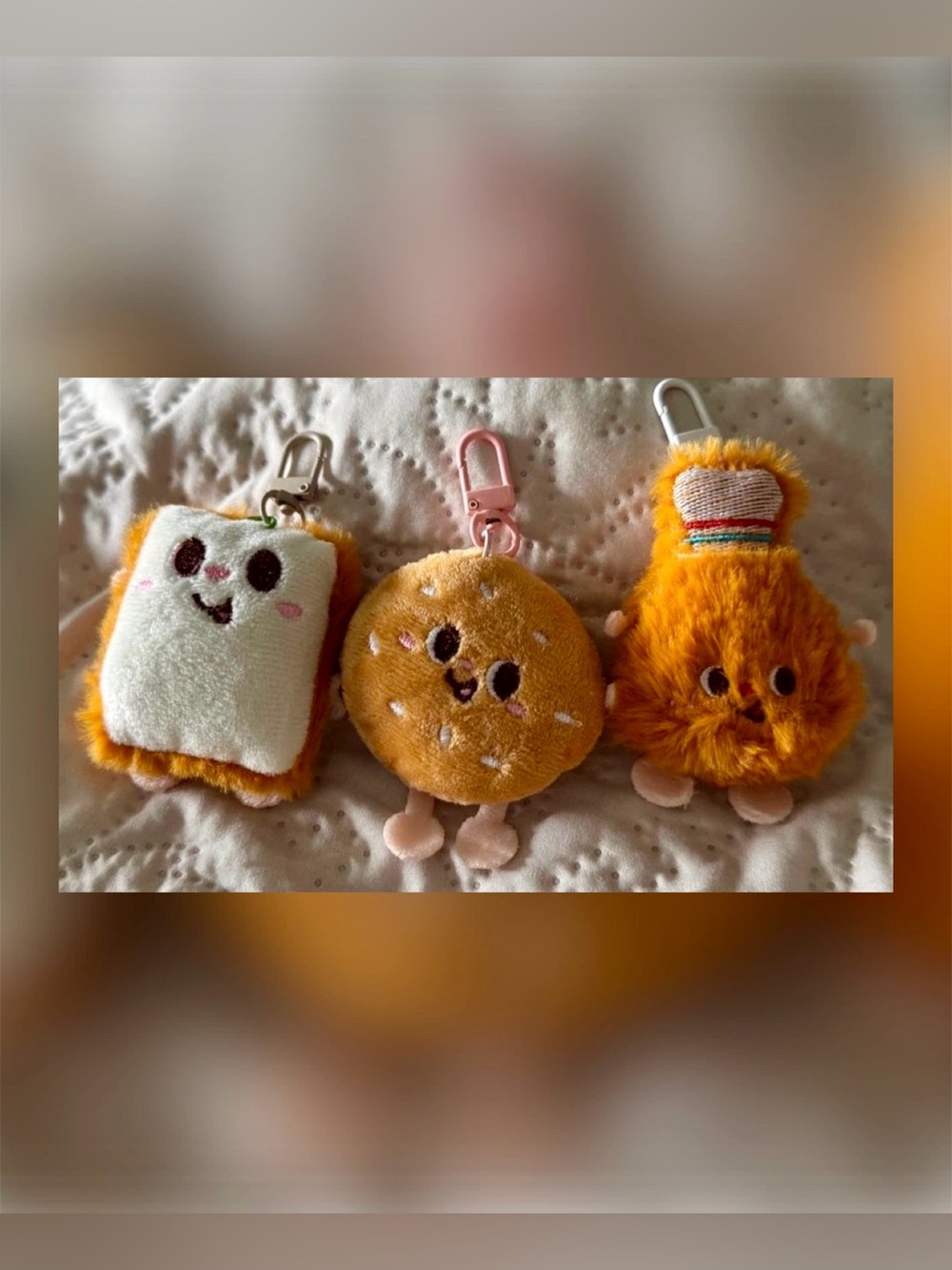 Cute Food Plush Keychain Bag Charms Set of 3 Kawaii